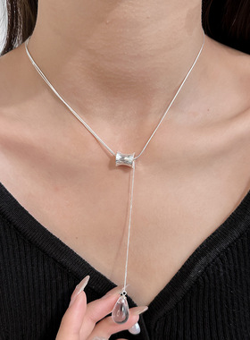 日本品质S925纯银拉丝小蛮腰白水晶项链小众设计高级感简约冷淡风