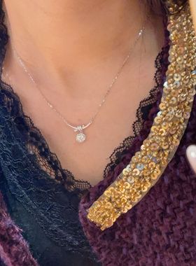 日本品质s925纯银精致绳结方糖项链女小众设计轻奢百搭气质百搭锆