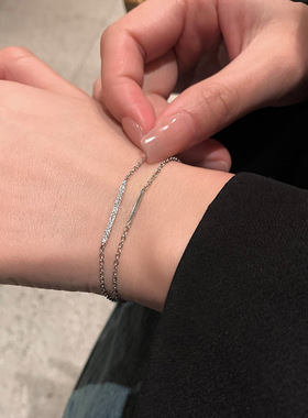 日本品质S925银双层叠戴精致锆石手链女简约小众设计高级感冷淡风