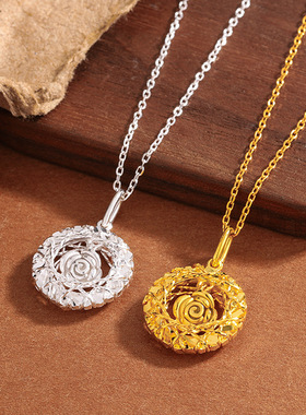 日本品质999足银花丝圆环灵动玫瑰花项链女轻奢高级感花朵锁骨链