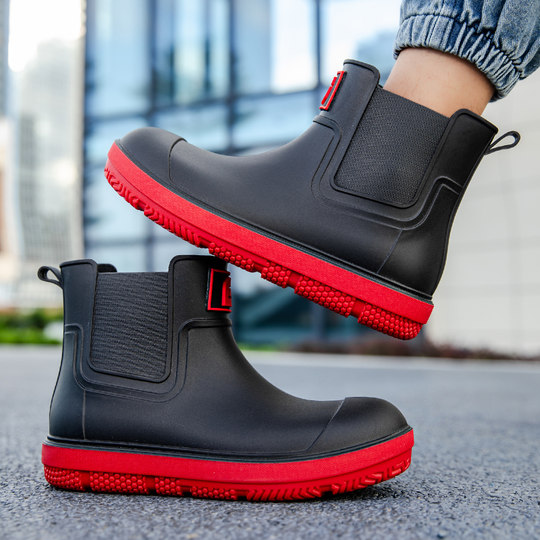Новые стильные резиновые сапоги для мужчин и женщин, модные резиновые сапоги с короткими трубками и большим носком.