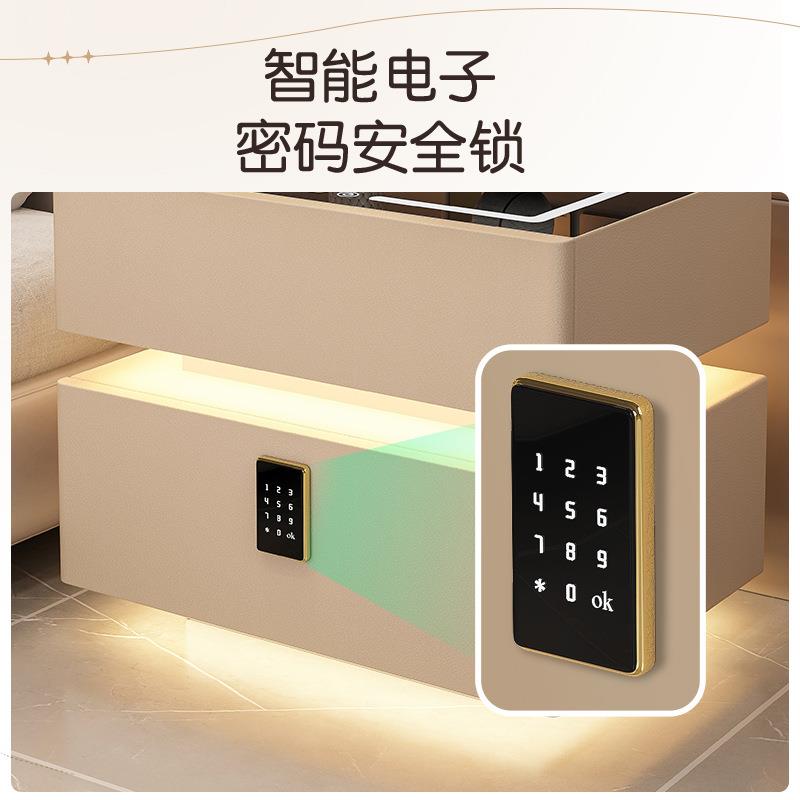 智能床头柜带灯网红2025新款卧室全实木密码锁床边收纳柜简约现代 - 图2