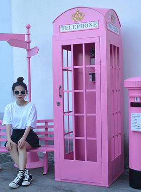 网红美软陈英伦电件话亭箱套件椅子邮筒信铁艺模型摆家ys325居装
