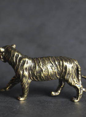 纯黄铜家居小摆件中式古典铜器老虎办公室书桌摆件古铜茶宠实心