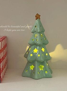 陶瓷透光圣诞树小夜灯 ins家居节日场景装饰摆件氛围灯平安夜礼物