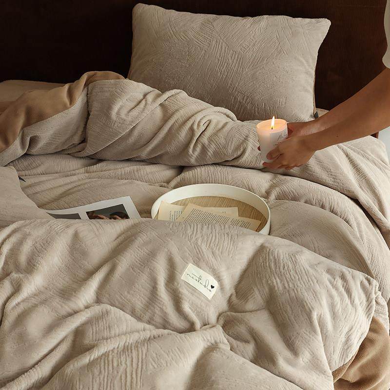 冬季法式加绒加厚珊瑚牛奶绒四件套床笠款保暖被套双面法兰绒床品,淘宝优惠券,粉丝福利购,淘宝优惠卷