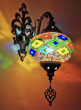 壁灯民族风摩洛哥地中海异域风情酒吧民族装修手工玻璃拼贴彩绘灯