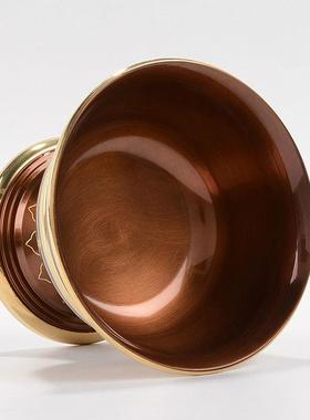 藏村 供水杯印度紫铜镀金圣水杯八吉祥雕花高脚桌面杯前供水碗