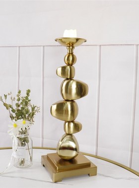 客厅家居摆件木鱼堆烛台铁艺摆件电镀拉丝防锈防潮软装修饰品摆件