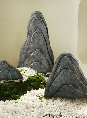 中式雪浪石玻璃钢仿真石头室内软装造景园林假山石装W饰摆件景观