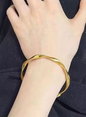 古法传承金包银莫比乌斯手镯女实心素圈光面手环波浪纹镯子送女友