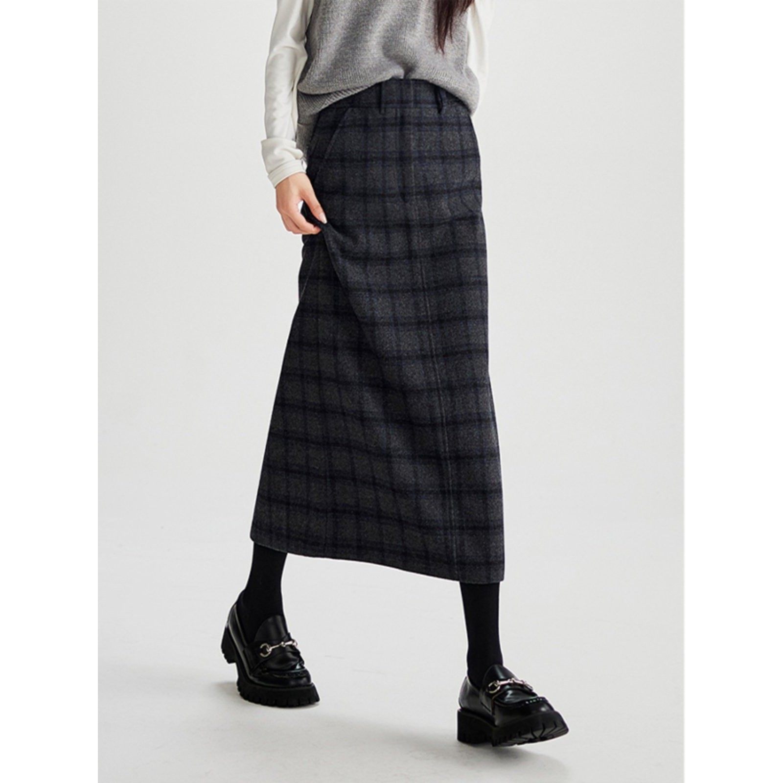 时尚一步裙显瘦半身裙女装秋季新款高腰格子毛呢直筒裙超好看别致,淘宝优惠券,粉丝福利购,淘宝优惠卷