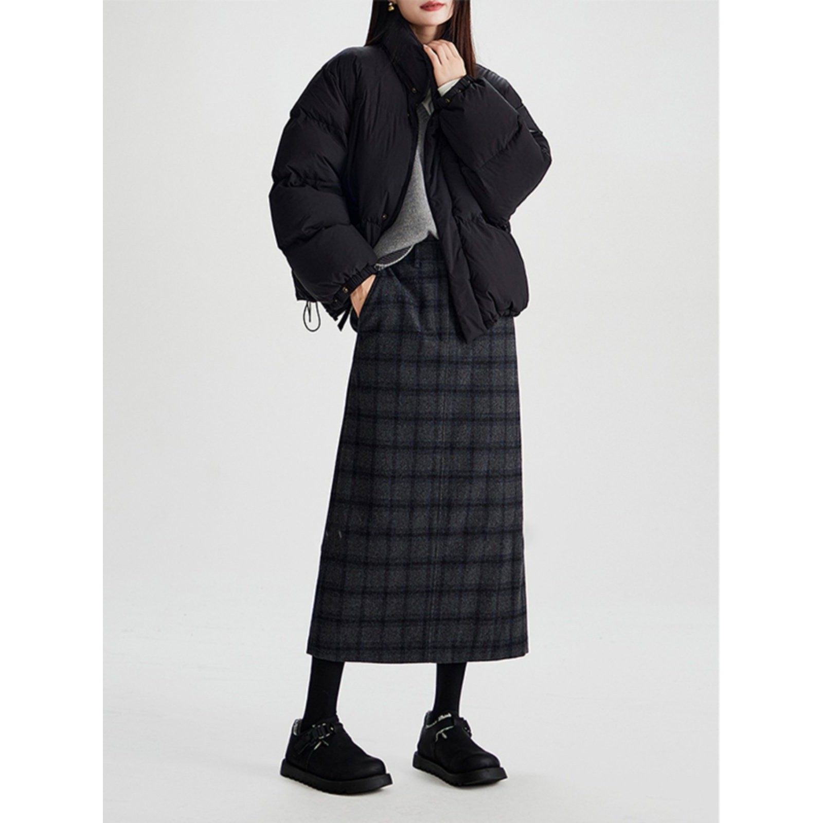 时尚一步裙显瘦半身裙女装秋季新款高腰格子毛呢直筒裙超好看别致,淘宝优惠券,粉丝福利购,淘宝优惠卷