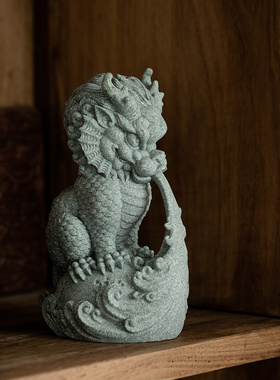碌心 青砂石招财水神神兽摆件鱼缸造景 办公家居送礼创意桌面茶宠