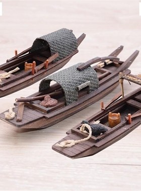 中国木工船模型件件艺品摆手工风船摆实木船渔船乌篷船帆船观光船