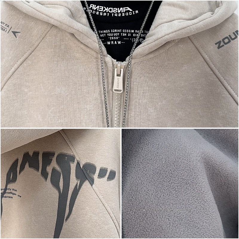 舟由童装男童加绒针织外套冬款中大童连帽休闲上衣儿童保暖拉链衫 - 图2