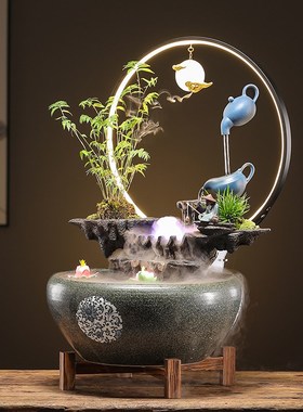 现货速发创意流水摆件循环水招财鱼缸景观摆件办公室家居桌面开业