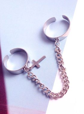 现货速发韩版蹦迪连体组合环男学生个性嘻哈十字架链条双指