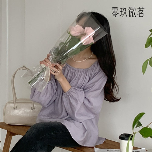 零玖微茗韩版大码丝质宽松上衣灯笼袖圆领微胖女装显瘦74372 - 图0