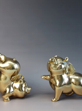 诸事顺利铜猪桌面摆件可爱萌猪家居装饰新中式铜工艺品结婚开业礼