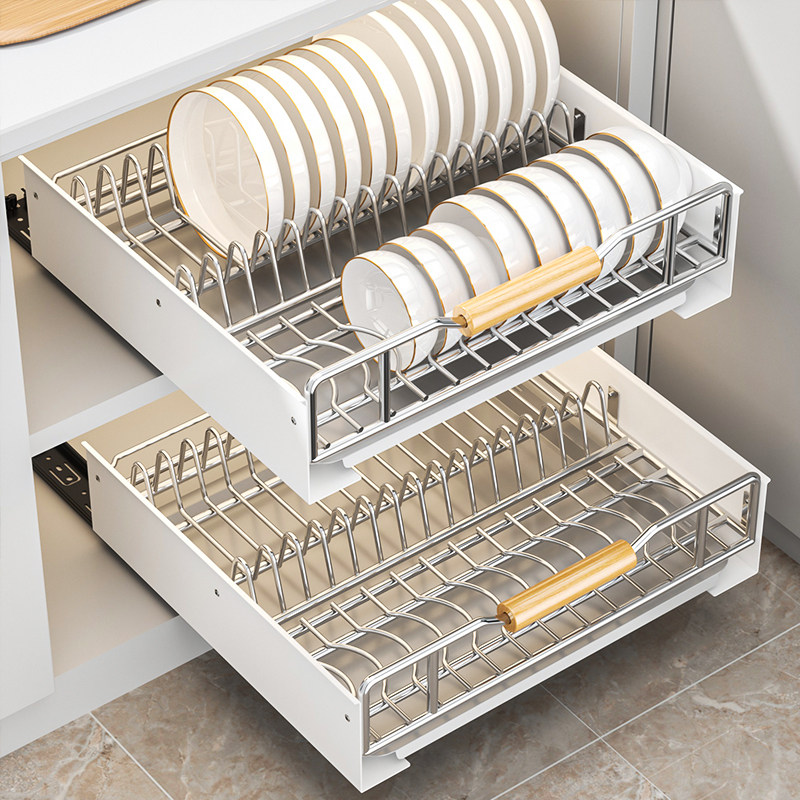 不锈钢碗碟收纳架厨房橱柜内置物架抽屉式拉篮抽拉碗盘子沥水碗架,淘宝优惠券,粉丝福利购,淘宝优惠卷