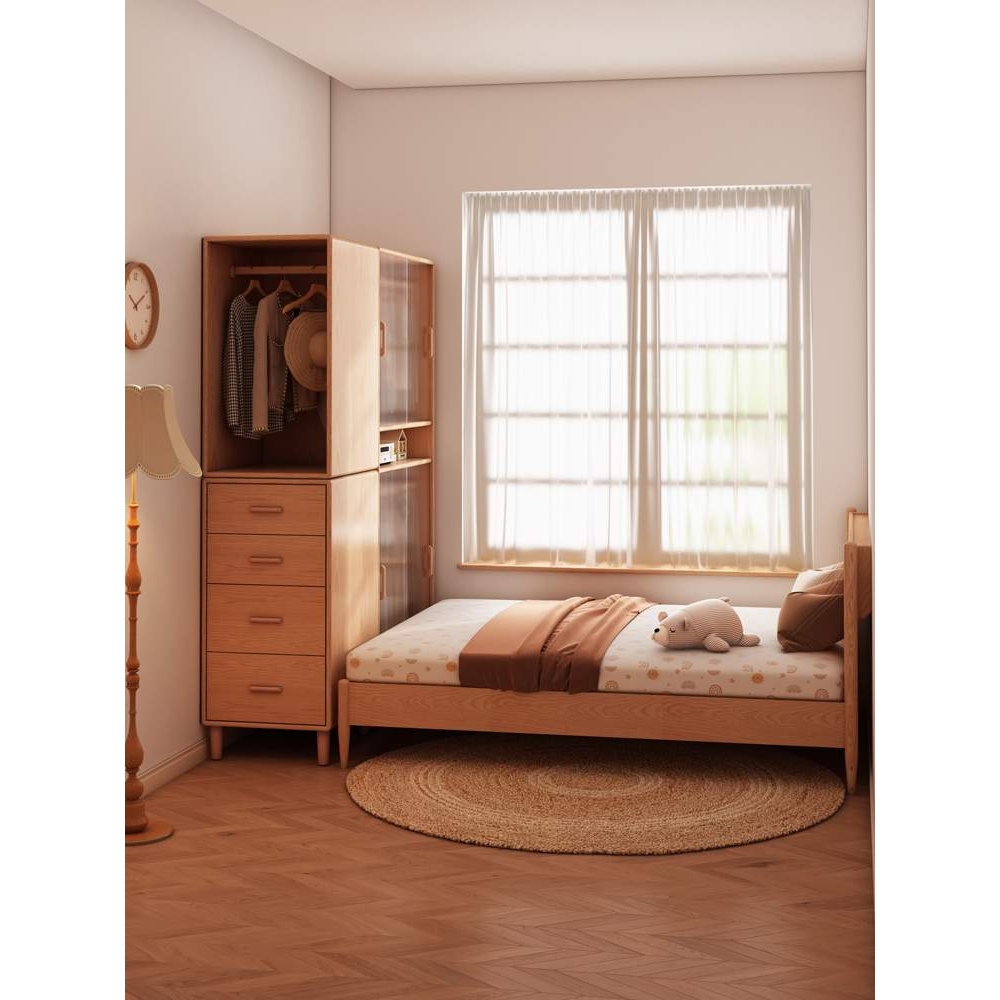 纯实木床尾夹缝衣柜全挂式推拉门小户型衣服柜单人儿童省空间 - 图1