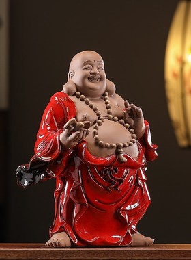 速发陶瓷大肚弥勒摆佛件饰财客厅开心笑佛佛像菩萨办公室装招工艺