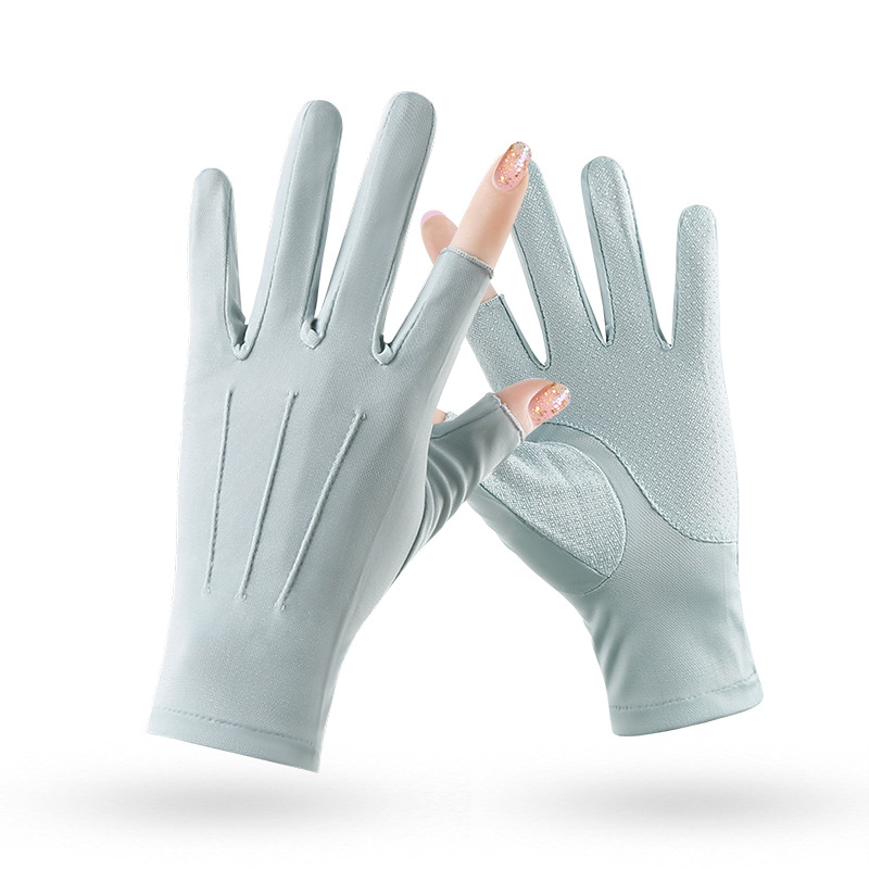 防晒手套女士春夏季户外骑行冰丝防紫外线全指露指薄款半指手套男 - 图2