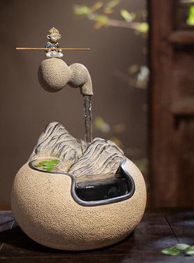 新中式悬壶流水摆件家居禅意空间茶室书房办公室桌面创意循环水景