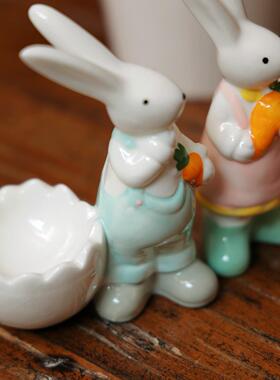 创意可爱陶瓷小兔子情侣早餐鸡蛋托蛋格蛋盅餐桌厨房卡通收纳摆件