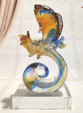 琉璃工艺品水晶鱼摆件轻奢锦鲤中式客厅电视柜装饰品乔迁新居礼物