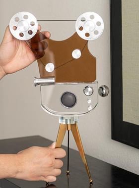 轻奢复古怀旧电影放映机水晶摆件客厅样板间酒店会所民宿软装饰品