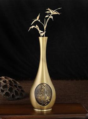 喜上眉梢黄铜花瓶雕花摆件小花瓶桌面装饰仿古铜花器客厅插花创意