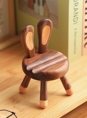 黑胡桃实木创意懒人手机支架木质网红可爱椅子桌面看剧支撑架摆件