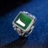 Domineering ring for men S natural chrysoprase color imitation gemstone open mouth not easy to fade silver plated