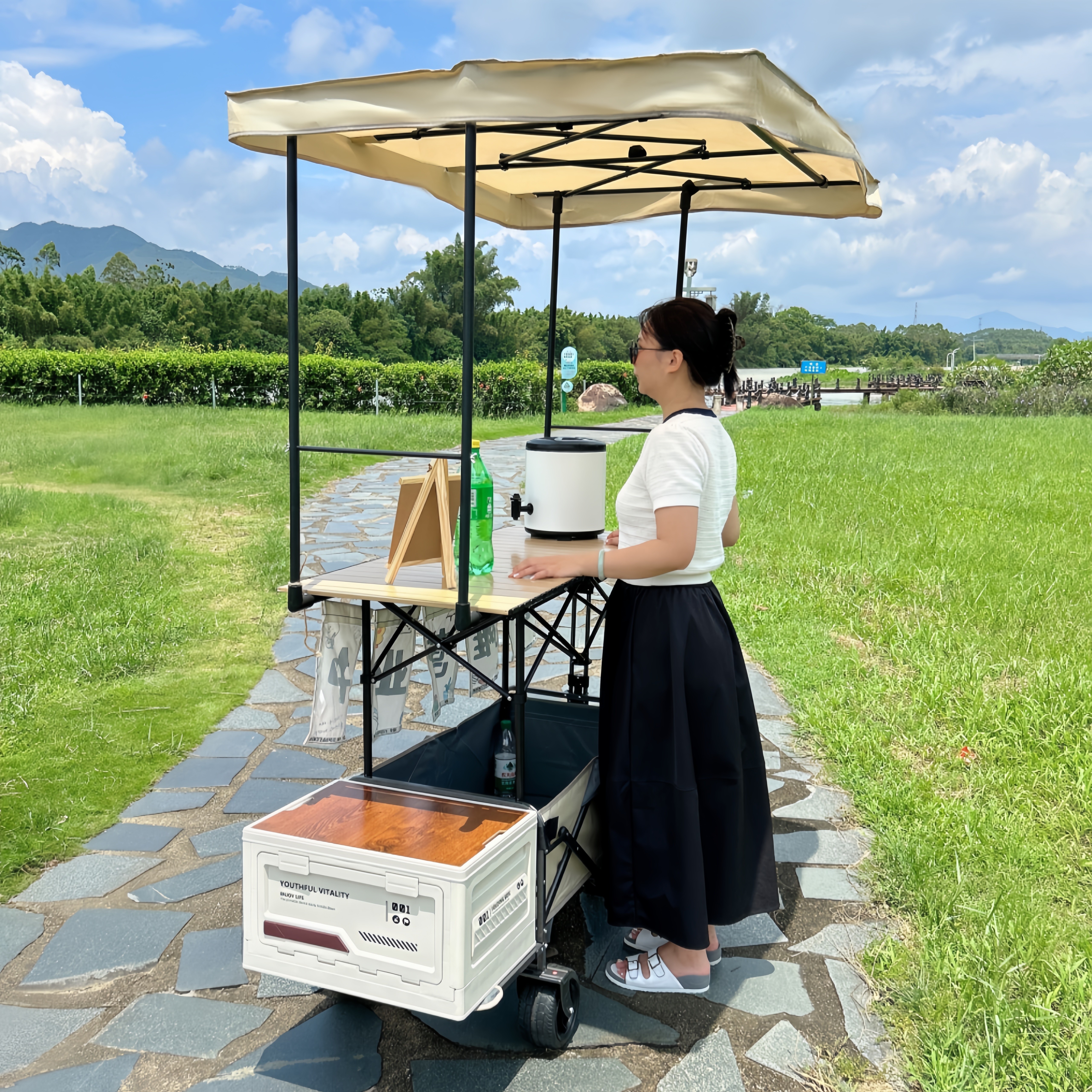 带遮阳棚拖斗露营车摆摊小推车可升降桌子折叠出摊户外营地车夜市,淘宝优惠券,粉丝福利购,淘宝优惠卷