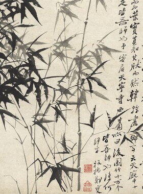 郑板桥《风竹g石图》中式客厅中堂挂画玄关茶室水墨竹子装饰画高