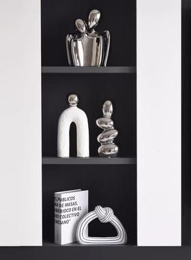 北欧现代创意抽象黑白雕塑办公室客厅电视柜书柜酒柜软装饰品摆件