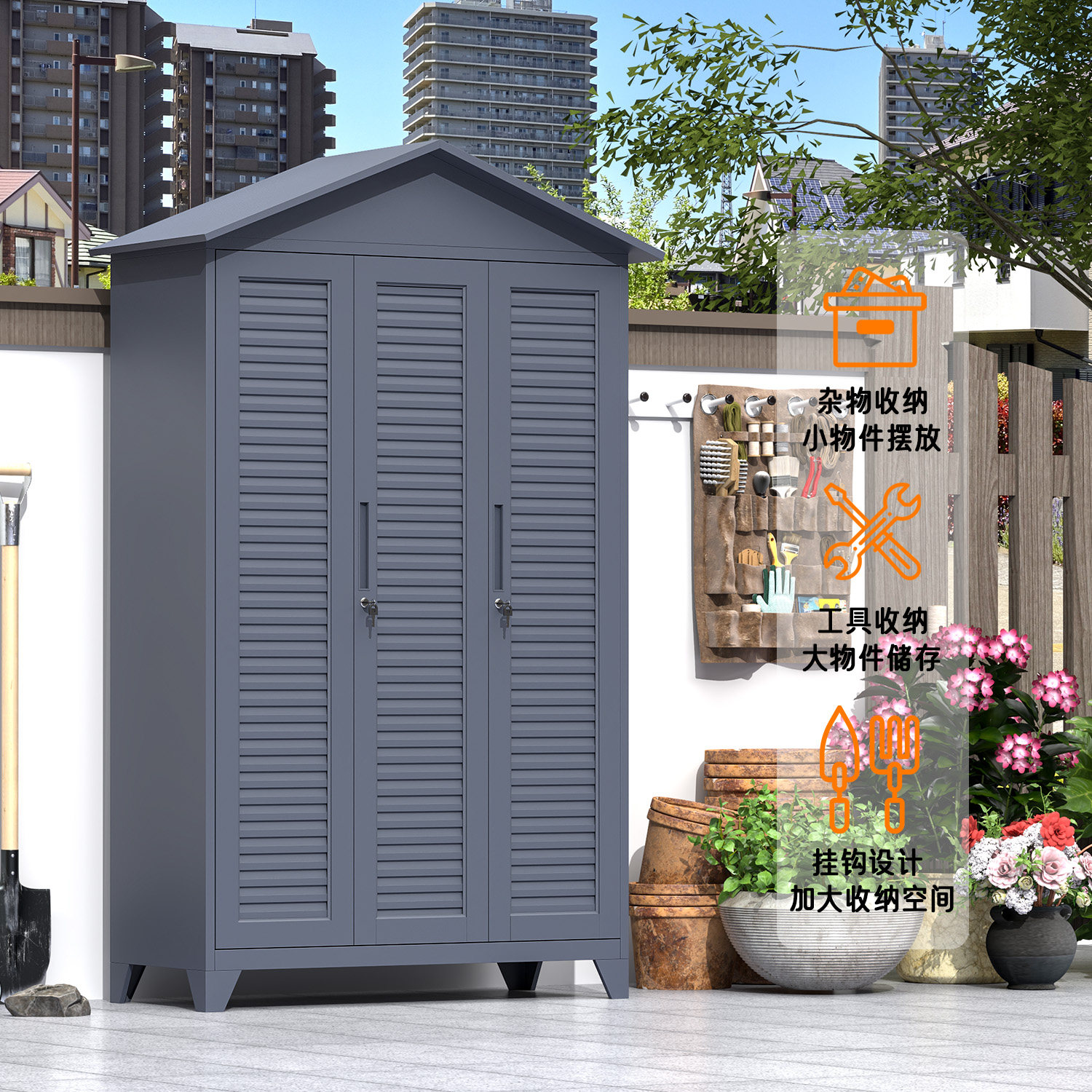 Outdoor storage cabinet with sloped roof, rainproof and sunproof, courtyard storage tool cabinet, garden villa storage cabinet, sundry storage room