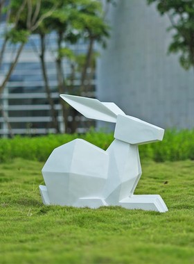 户外几何抽象兔子玻璃钢雕塑商场块面景区售楼部美陈景观小品摆件