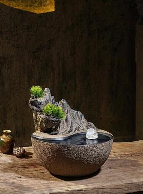 新中式桌面流水摆件室内家居客厅茶室电视柜禅意水景水晶球小景观