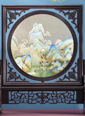 苏州手工双面绣台屏实木摆台苏绣屏风中式创意工艺品刺绣礼品摆件