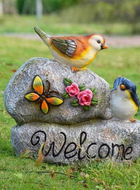 户外树脂欢迎摆件别墅庭院花园创意卡通彷真动物小鸟落地景观装饰
