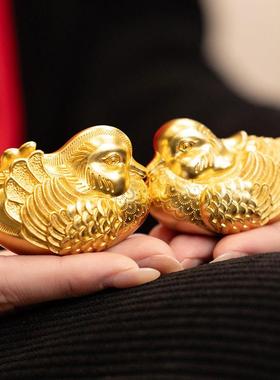 朱炳仁铜金喜良缘鸳鸯摆件一对家居卧室礼品美好祝福结婚礼品婚礼