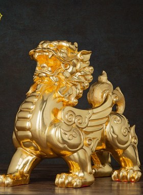 速发 纯铜贴金神兽摆件母貔貅》皮丘公《一对 吉祥寓意送礼