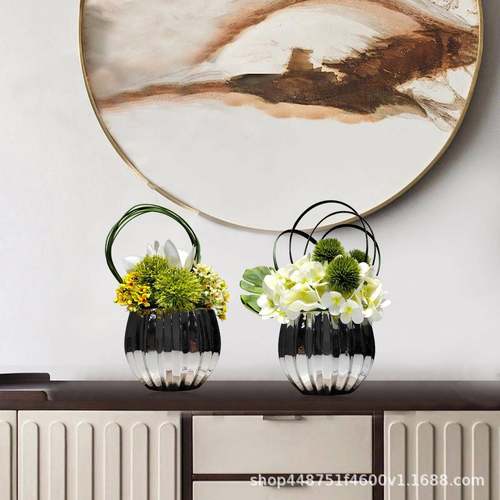 现代简约仿真花艺套装轻奢假花陶瓷花瓶客厅家居样板房装饰品摆设 - 图1