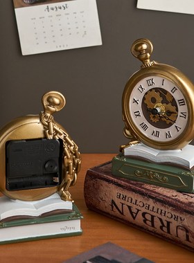 复古怀表书本桌面时钟摆件轻奢高档高级感家居客厅办公室桌面书房