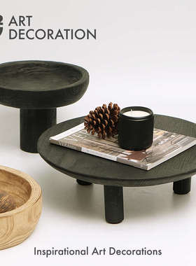 中古侘寂黑色碳化原木托盘果盘样板间别墅厨房玄关软装饰品摆件