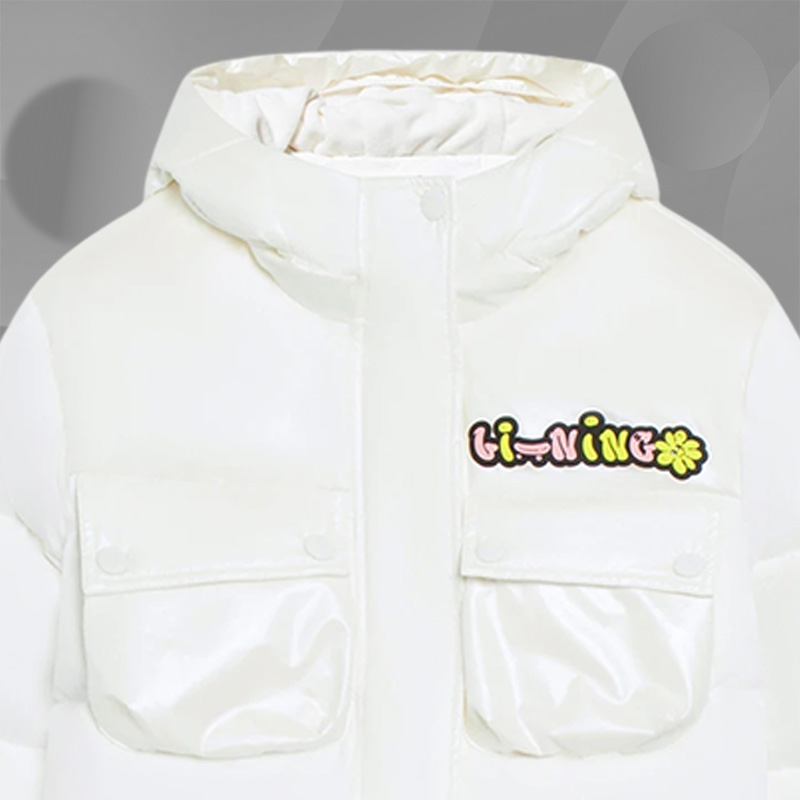 Lining/李宁正品女童羽绒服中长款连帽休闲鸭绒保暖外套YYMS060 - 图2