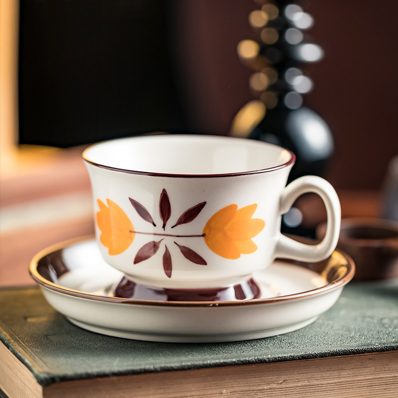 伴手礼物陶瓷咖啡杯碟套装精致水果花茶杯女性可爱陶瓷杯对杯家用